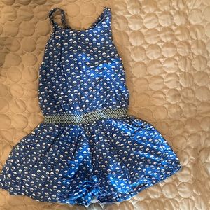 Boden blue romper with flowers size 7-8
